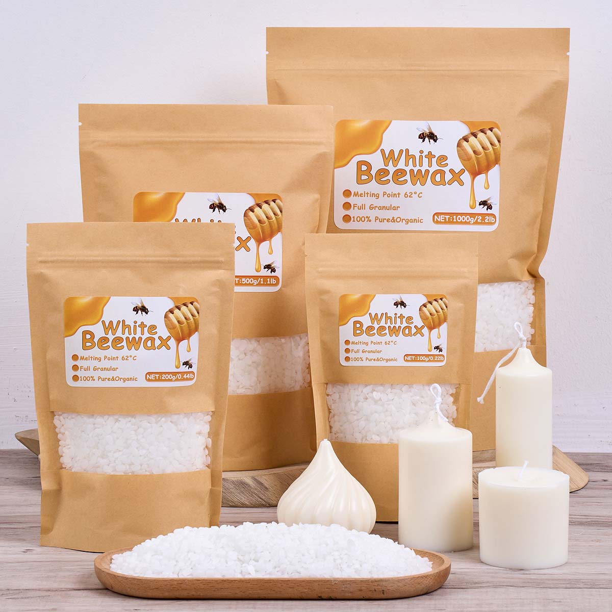 Beeswax Taper Candle - 1000g Witte Bijenwas DIY Kaarsen Maken